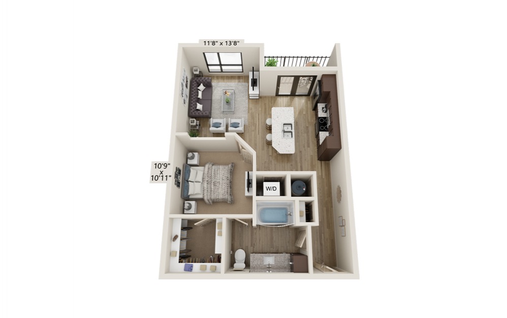 A2 - 1 bedroom floorplan layout with 1 bath and 747 to 770 square feet.